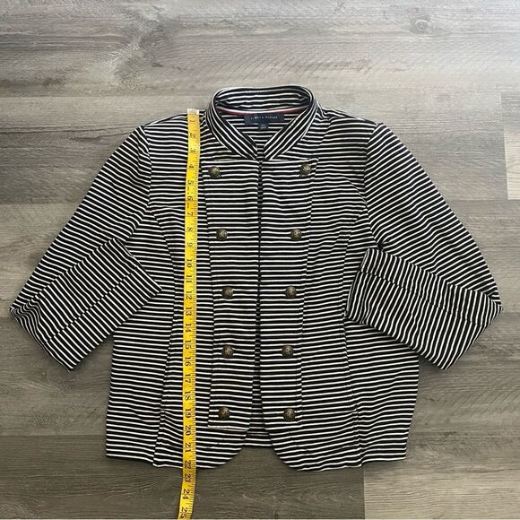 Tommy Hilfiger Stripe Puff Sleeve Jacket Large With Pockets Navy - Picture 9 of 13